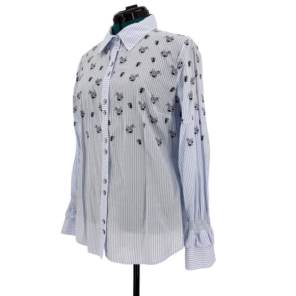Cabi Whitney Shirt # 5368, Blue and White Striped and Floral Print, Medium - Picture 4 of 17